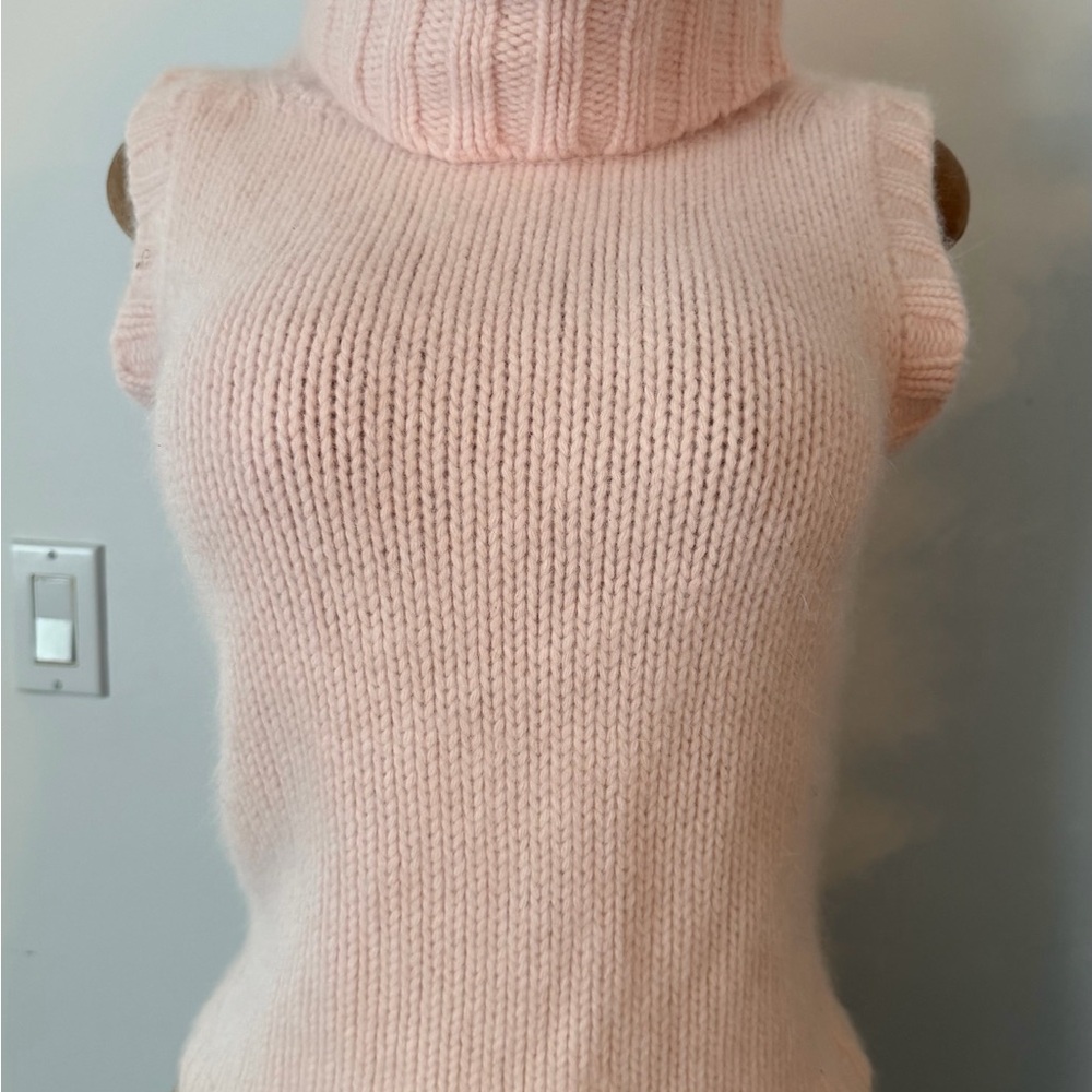French Connection Chunky Soft Pink Angora Turtleneck Sweater Shell Large NWT New